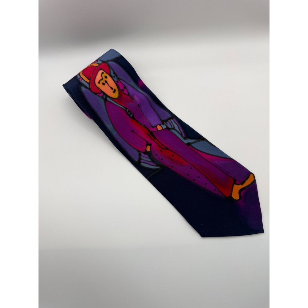 Robert Daskal Silk Tie OS Art Deco Pop Art Avant Garde Retro 90s Colorful Dandy